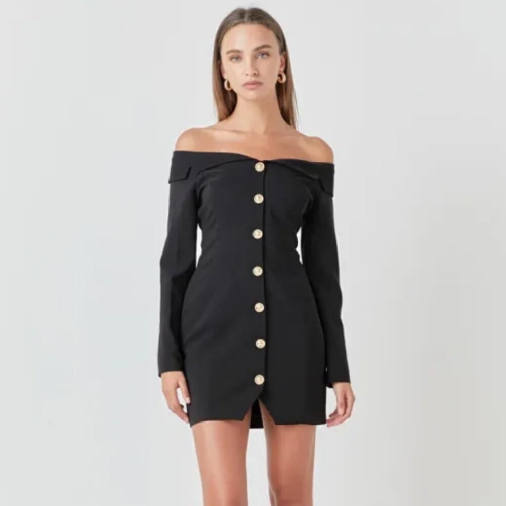 Endless Rose Off-The-Shoulder Black Blazer Mini Dress NWT, XS